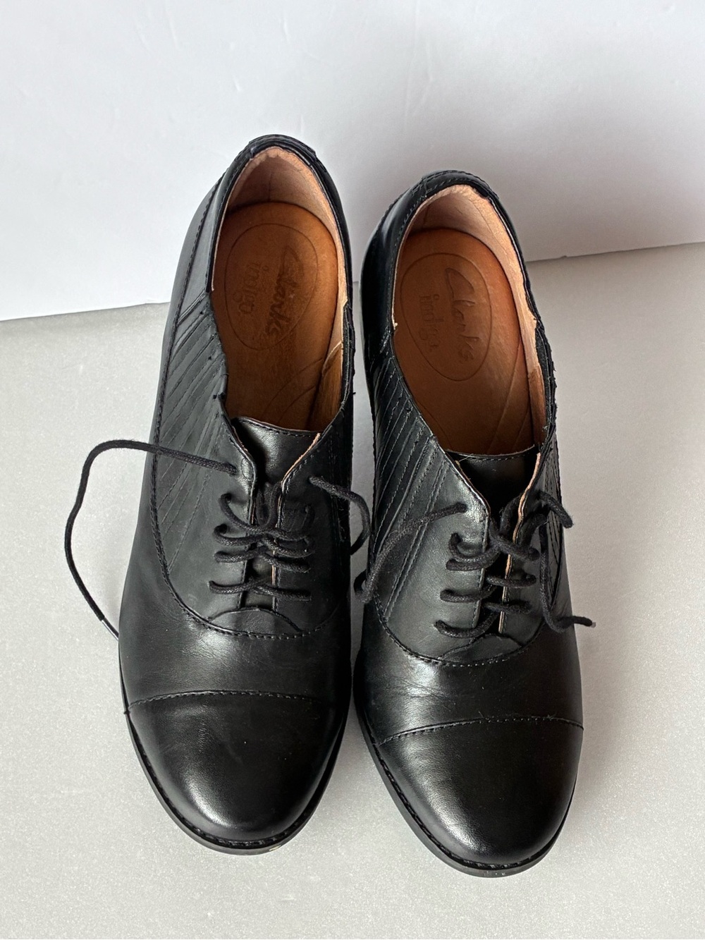 Clark’s Indigo Black Women's Lace-Up granny Heel Shoes Sz 10